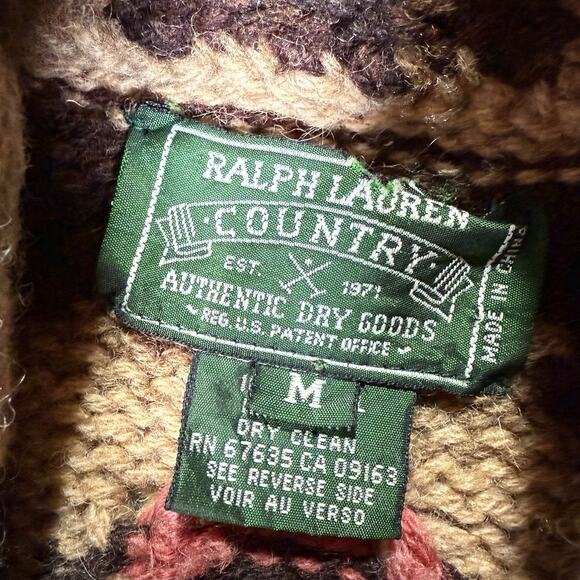 Vintage Ralph Lauren Country Navajo Hand Knit Cardigan Sweater Wool Size M Aztec - Picture 4 of 8